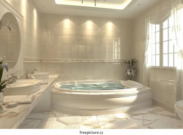Luxury Cream Colored Bathroom Design Illustration