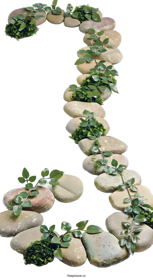 [Transparent Background PNG]Green Vine and Stone Path on a White Background