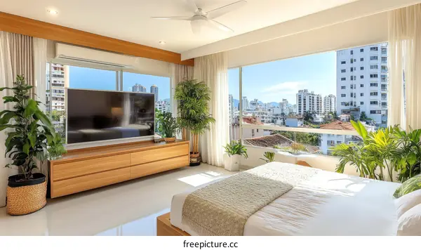 Modern Bedroom with Panoramic City View