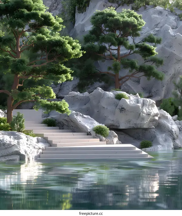 Stone Steps to a Tranquil Lake