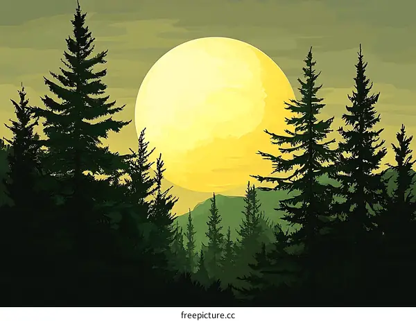Forest Silhouette with Full Moon
