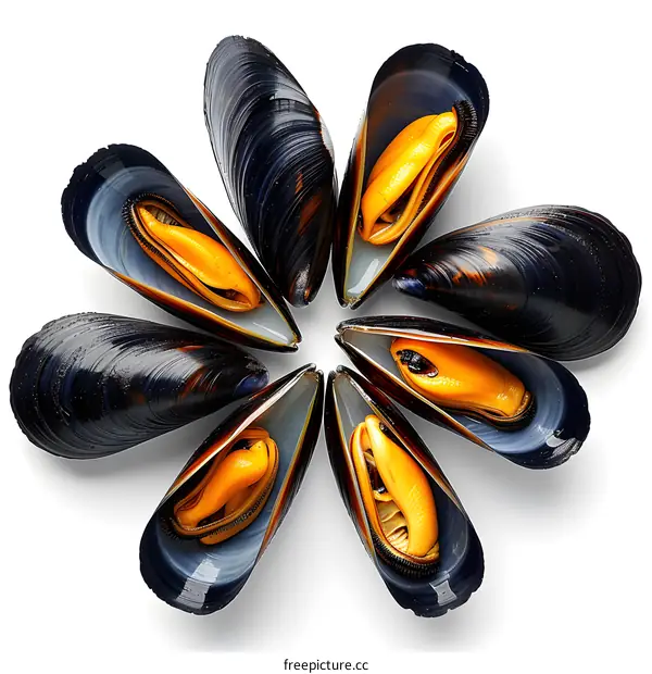 Mussels in a Circle on White Background