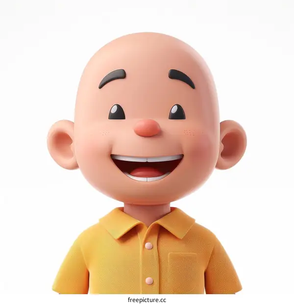 3D rendering of a bald child wearing a yellow shirt