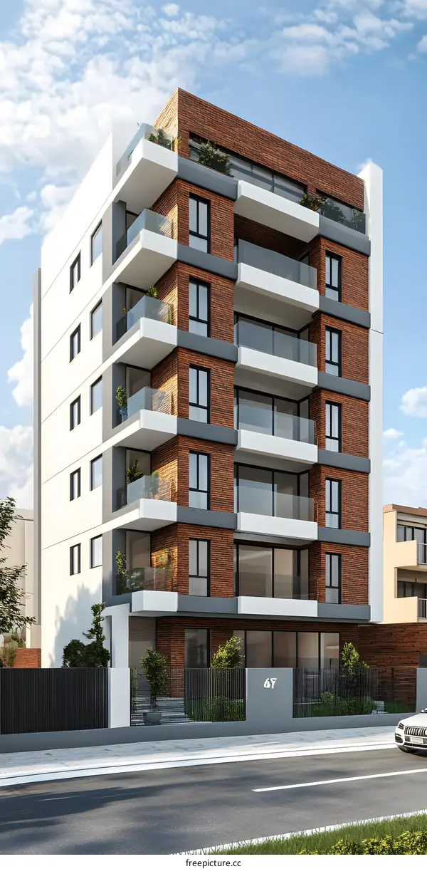 Modern Brick Building With Balconies and Windows