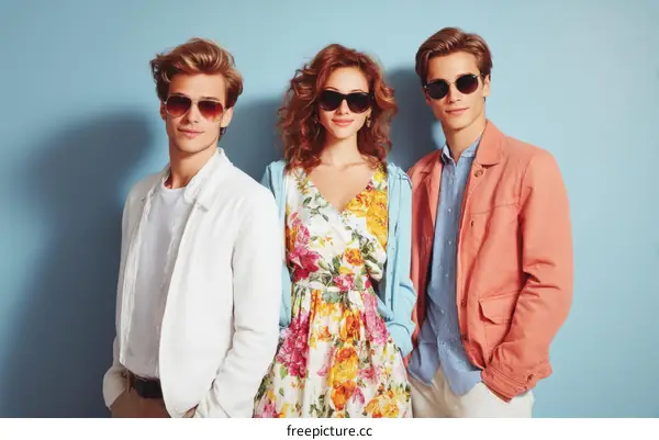 Three Young Adults Fashionable Stylish Summer Outfit