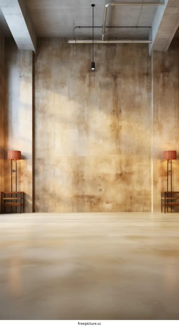 Two red lamps in front of a concrete wall