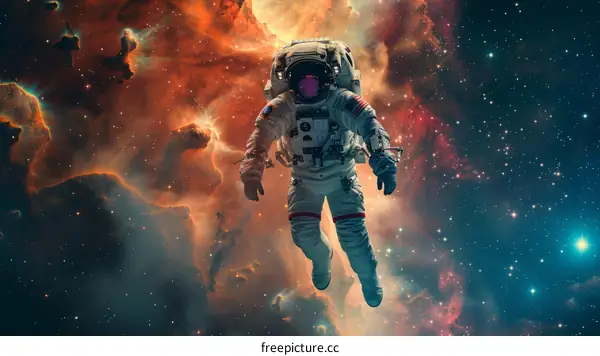 An Astronaut in Spacesuit Floating in Vacuum of Space