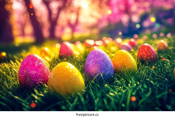Colorful Easter Eggs in a Spring Meadow