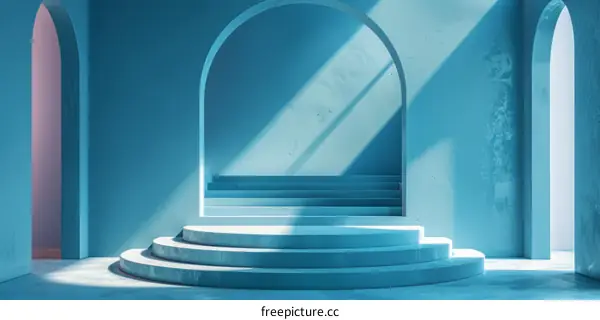 Stylish Empty Blue Modern Architectural Showcase