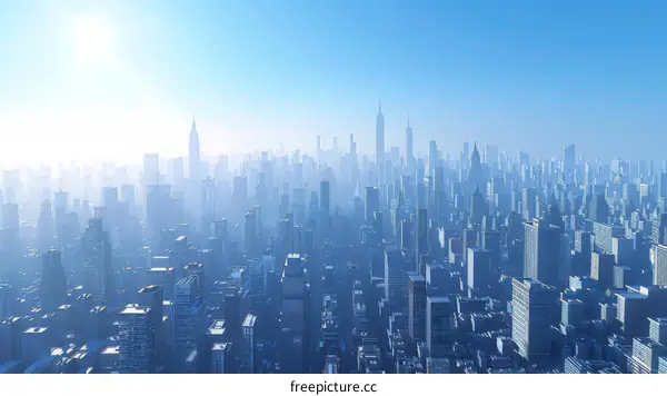 Cityscape of Modern Metropolis with Skyscrapers in Blue Evening Sky