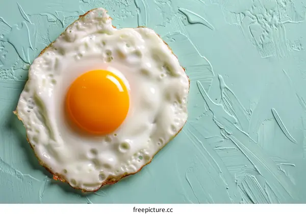 Fried egg on blue textured background