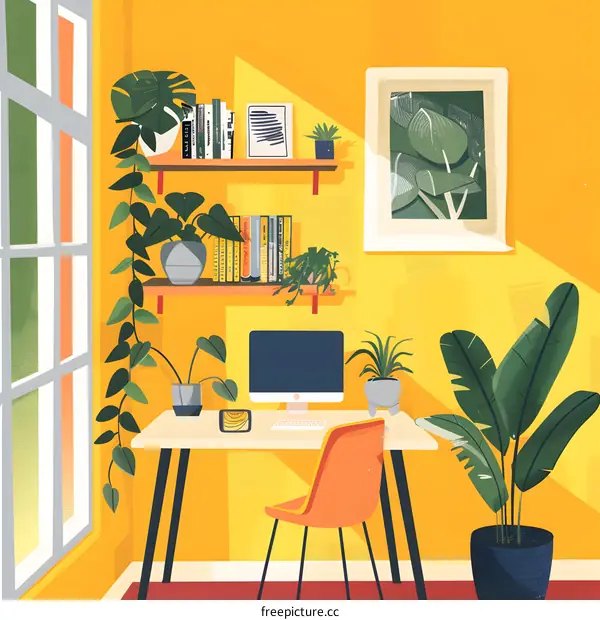 Yellow Wall Home Office Illustration