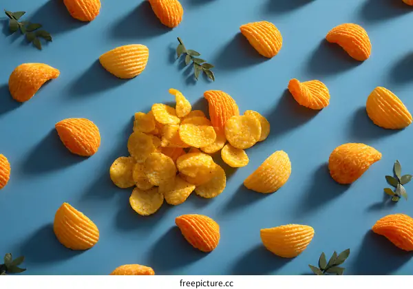 Colorful Snack Food Pattern on Blue Background