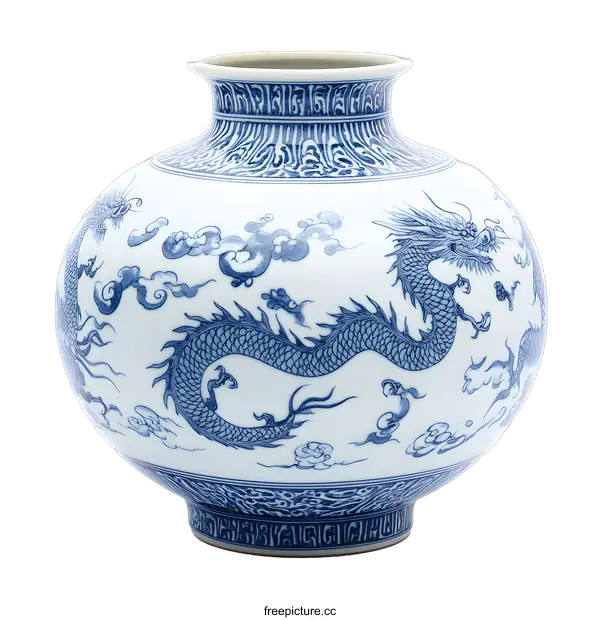 [Transparent Background PNG]Blue and White Porcelain Vase with Dragon Design