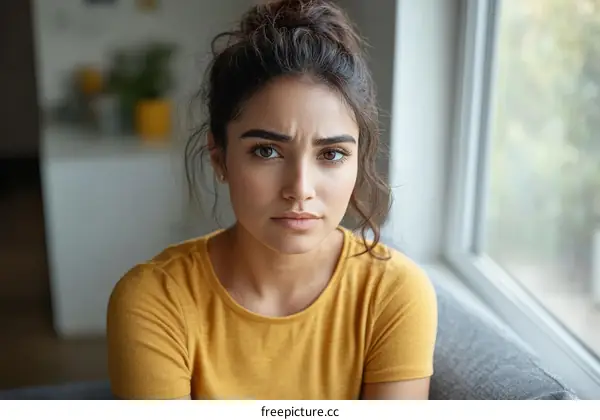 Close-up Portrait of a Woman with a Serious Expression