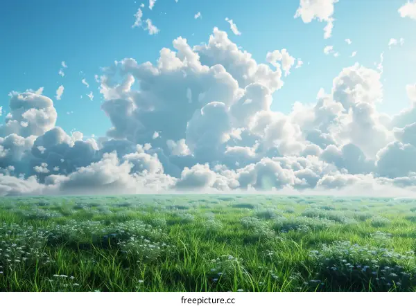 Green Grass Field Under Blue Sky With Clouds