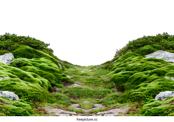 [Transparent Background PNG]Green Mossy Path in the Mountain