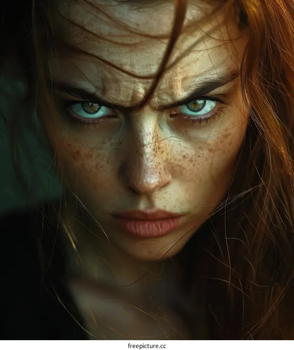 Closeup Portrait of a Woman with a Fierce Expression