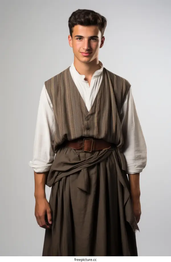 Young man wearing traditional Greek fustanella
