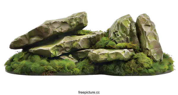 [Transparent Background PNG]Green Moss Covered Rocks Landscape