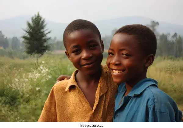 Two African Children Smiling Outdoors