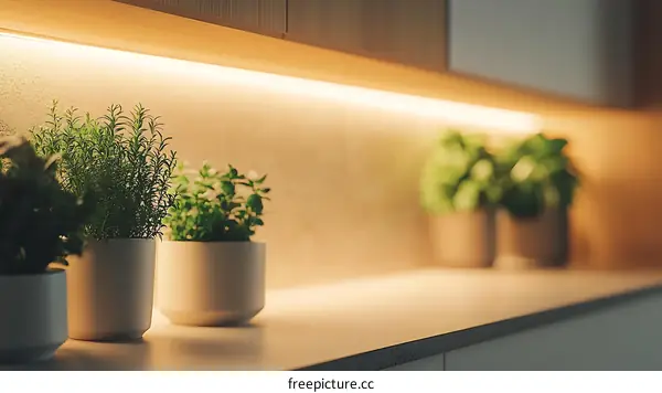 Modern Kitchen Countertop with Herbs