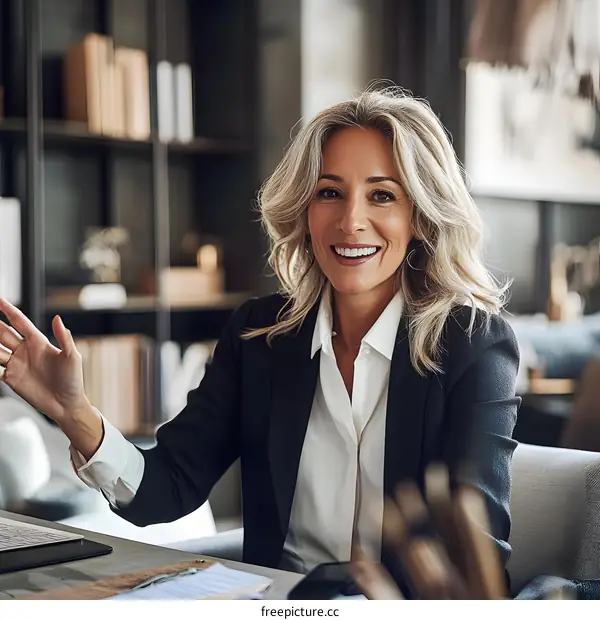 Smiling Businesswoman In Office Meeting