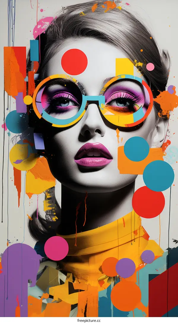 Colorful portrait of a woman wearing glasses