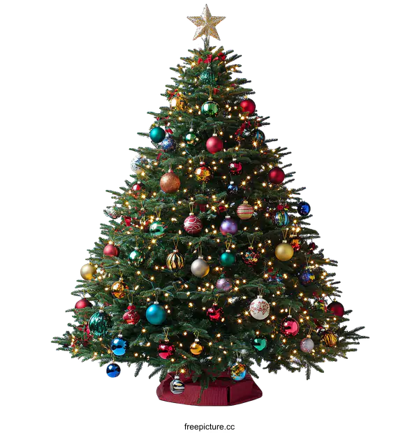 [Transparent Background PNG]Ornate Christmas Tree with Colorful Ornaments