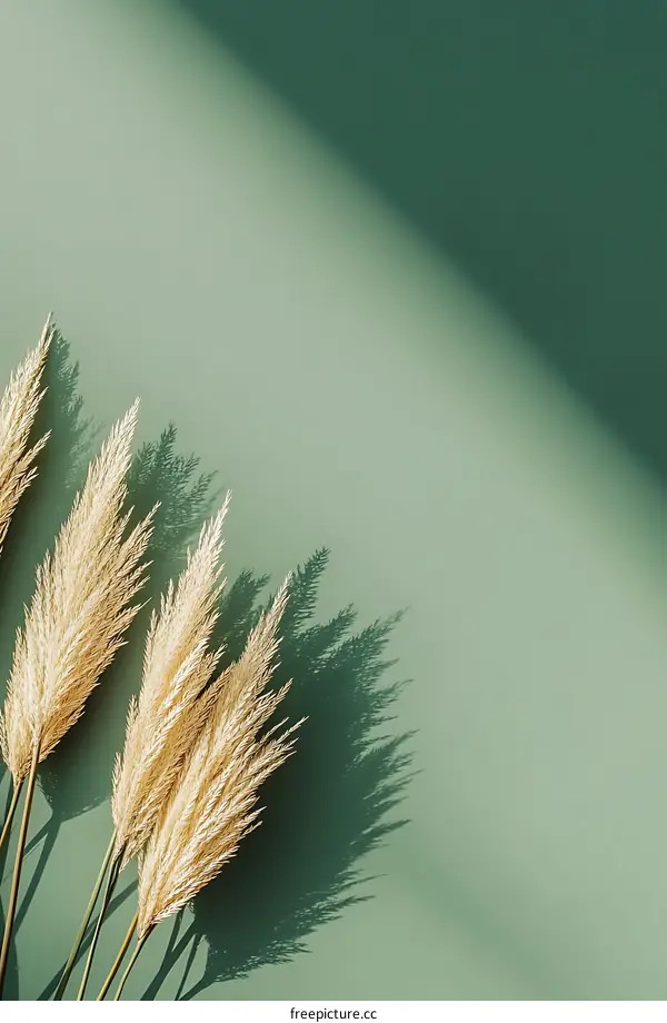 Dried Pampas Grass on Green Background