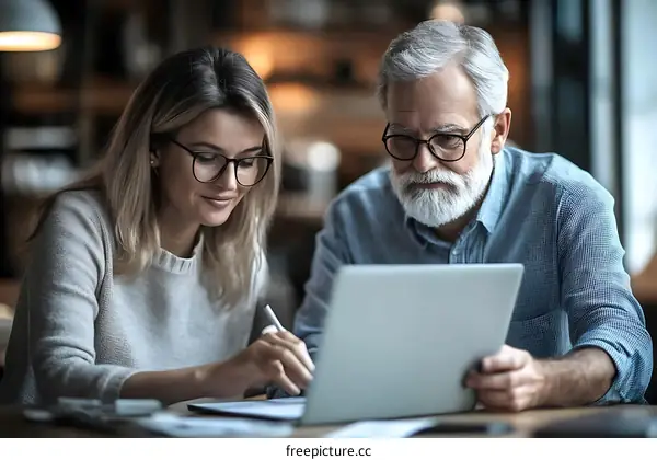 Two Adults Working Together on a Laptop