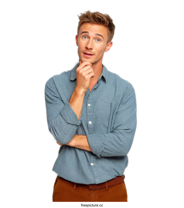 [Transparent Background PNG]Caucasian Man Pondering Thoughtful Portrait