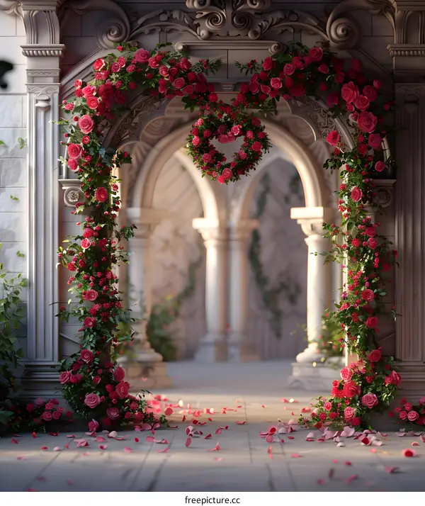 Red rose flower arch