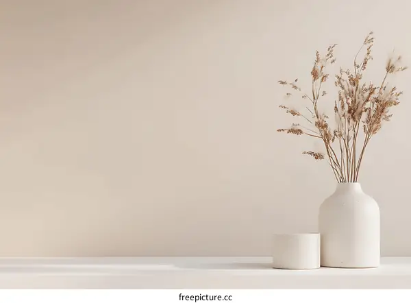 Simple Vase with Dried Flowers and a White Table