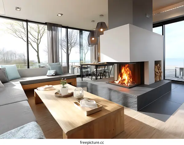 Modern Coastal Living Room with Fireplace