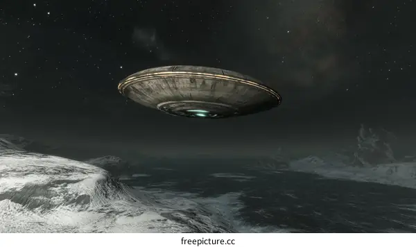 Mysterious UFO Hovering Over Frozen Landscape