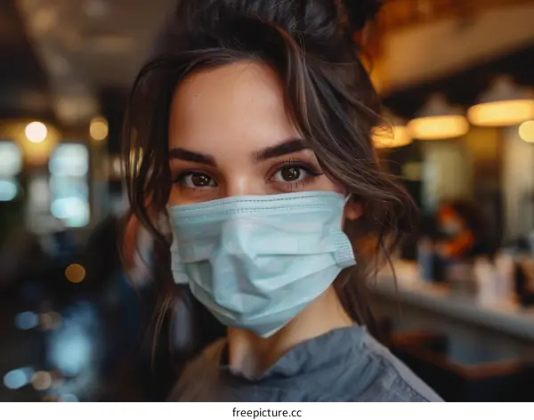 Portrait of a young woman wearing a medical face mask