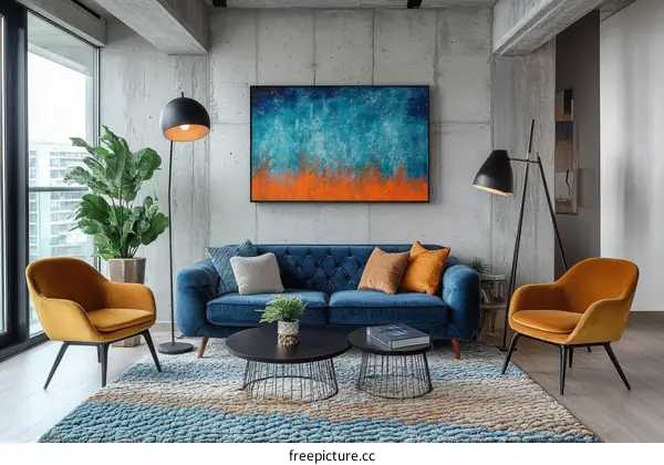 Modern Living Room Interior Design with Mustard Yellow Accent Chair