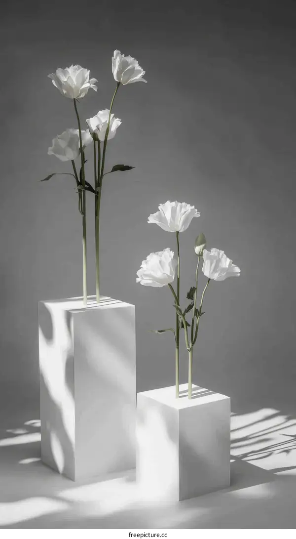 White Flowers on White Cube Displays