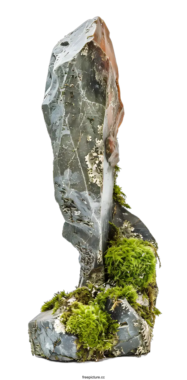 [Transparent Background PNG]Close Up of Gray and Brown Rock With Green Moss