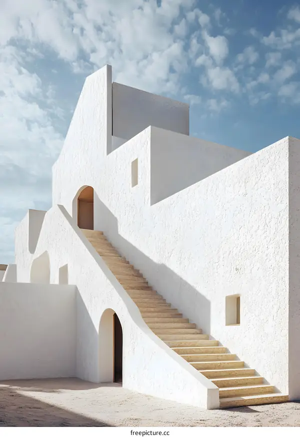 Modern White Architecture Building with Stairs