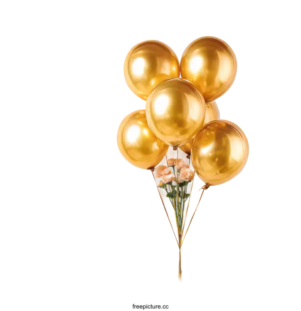 [Transparent Background PNG]Gold Balloons and Flowers Decoration