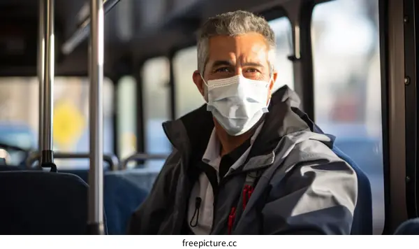 Portrait of a bus driver wearing a mask
