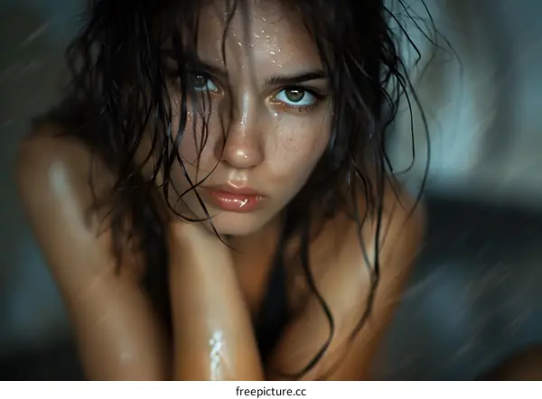 portrait of a wet young woman