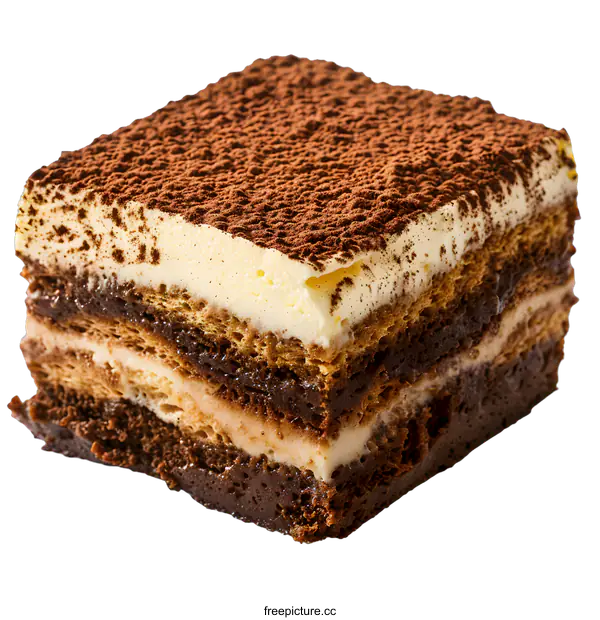[Transparent Background PNG]Tiramisu cake with chocolate and cream