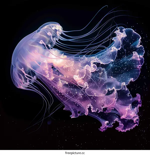 A glowing jellyfish with long, flowing tentacles.