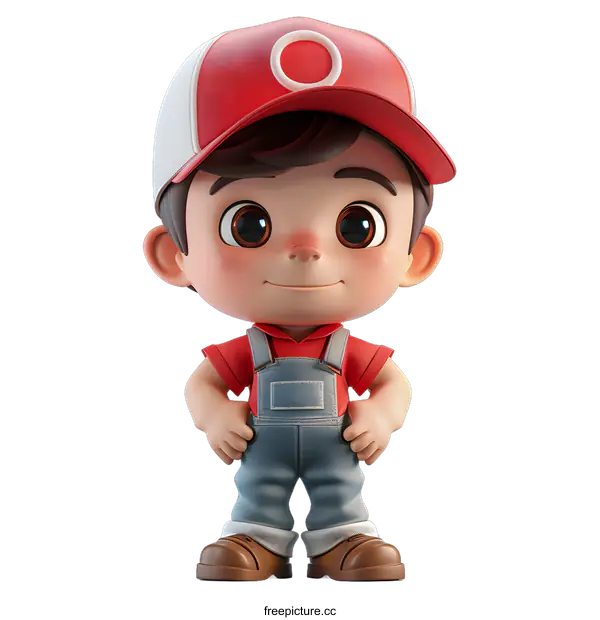 [Transparent Background PNG]Cute Cartoon Boy Wearing Red Cap And Overalls