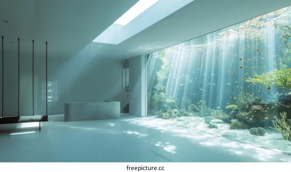 Modern house with large fish tank