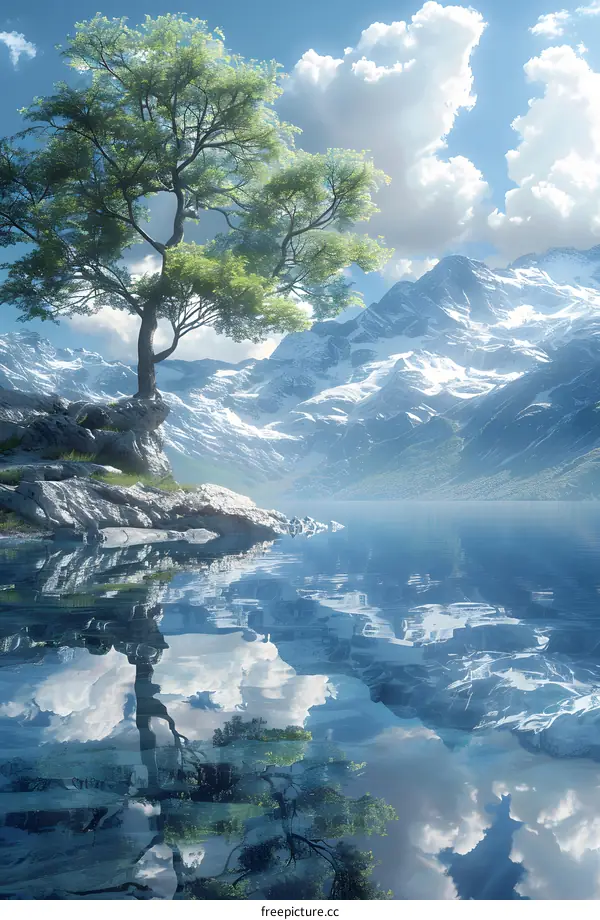 Serene Lake and Mountains