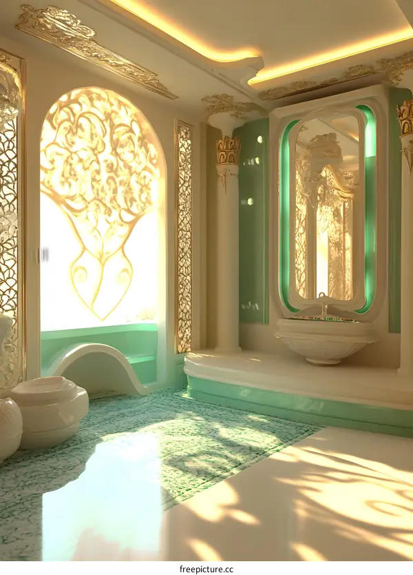 Green and Gold Luxury Bathroom Interior Design